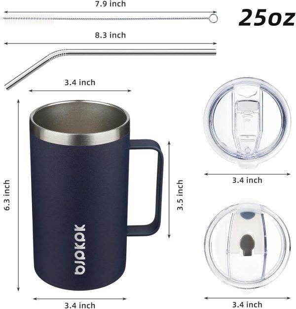 BJPKPK Insulated Coffee Mug with 2 Lids, 25oz Stainless Steel Insulated Tumbler with Handle, Double Wall Vacuum Coffee Cup, BPA Free Leak Proof Thermos for Travel & Home, Red - Image 25