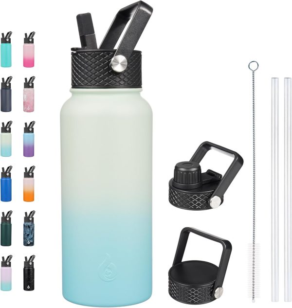 BJPKPK Insulated Water Bottles with Straw Lid, 50oz Large Water Jug, Stainless Steel Vacuum Bottles, Hot & Cold Thermos with 3 Lids and Paracord Handle,Stainless Steel - Image 148
