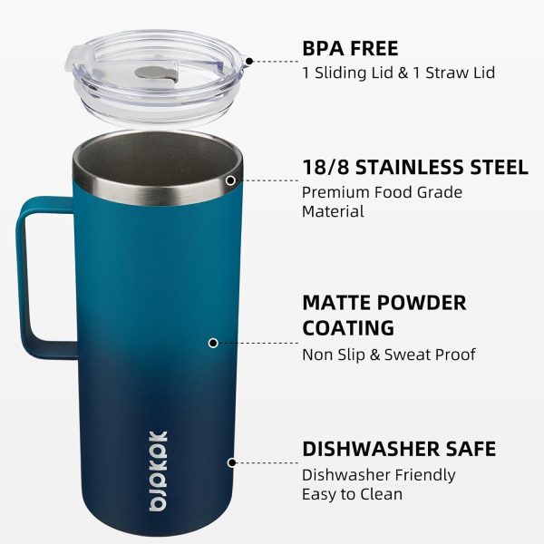 BJPKPK Insulated Coffee Mug with 2 Lids, 25oz Stainless Steel Insulated Tumbler with Handle, Double Wall Vacuum Coffee Cup, BPA Free Leak Proof Thermos for Travel & Home, Red - Image 28