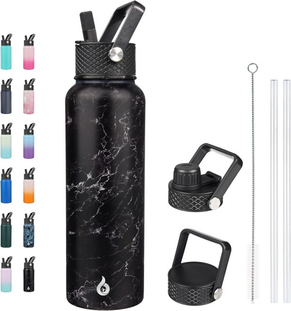 BJPKPK Insulated Water Bottles with Straw Lid, 50oz Large Water Jug, Stainless Steel Vacuum Bottles, Hot & Cold Thermos with 3 Lids and Paracord Handle,Stainless Steel - Image 151