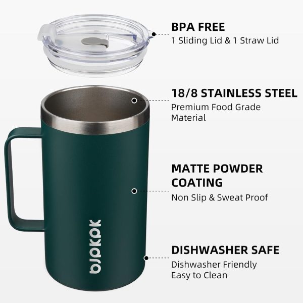 BJPKPK Insulated Coffee Mug with 2 Lids, 25oz Stainless Steel Insulated Tumbler with Handle, Double Wall Vacuum Coffee Cup, BPA Free Leak Proof Thermos for Travel & Home, Red - Image 32