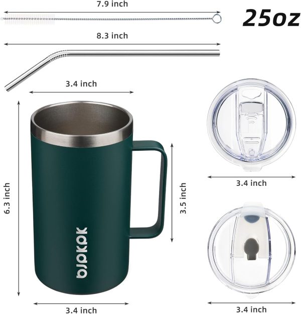 BJPKPK Insulated Coffee Mug with 2 Lids, 25oz Stainless Steel Insulated Tumbler with Handle, Double Wall Vacuum Coffee Cup, BPA Free Leak Proof Thermos for Travel & Home, Red - Image 33