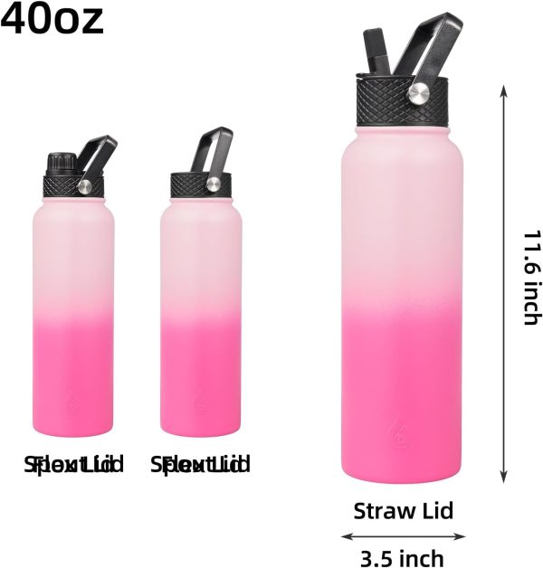 BJPKPK Insulated Water Bottles with Straw Lid, 50oz Large Water Jug, Stainless Steel Vacuum Bottles, Hot & Cold Thermos with 3 Lids and Paracord Handle,Stainless Steel - Image 155