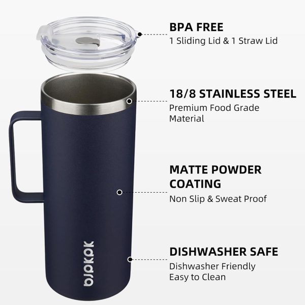 BJPKPK Insulated Coffee Mug with 2 Lids, 25oz Stainless Steel Insulated Tumbler with Handle, Double Wall Vacuum Coffee Cup, BPA Free Leak Proof Thermos for Travel & Home, Red - Image 35