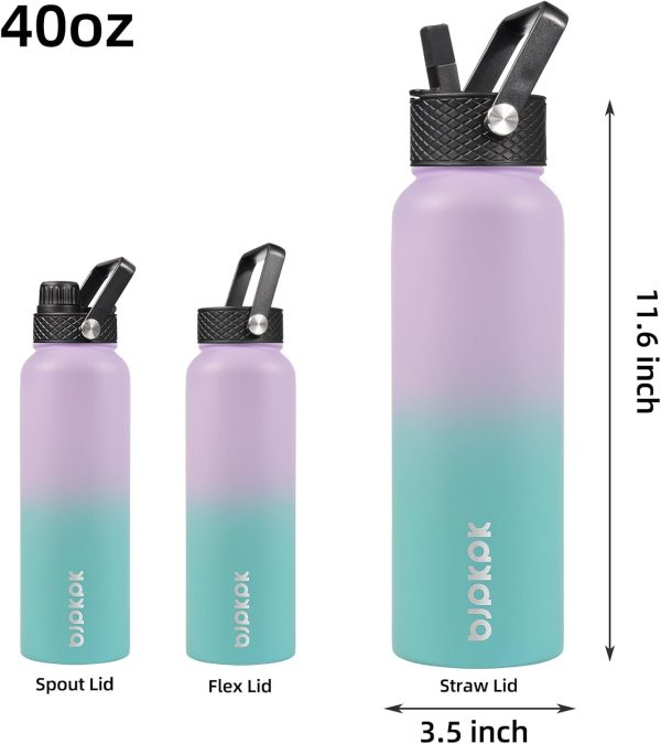 BJPKPK Insulated Water Bottles with Straw Lid, 50oz Large Water Jug, Stainless Steel Vacuum Bottles, Hot & Cold Thermos with 3 Lids and Paracord Handle,Stainless Steel - Image 158