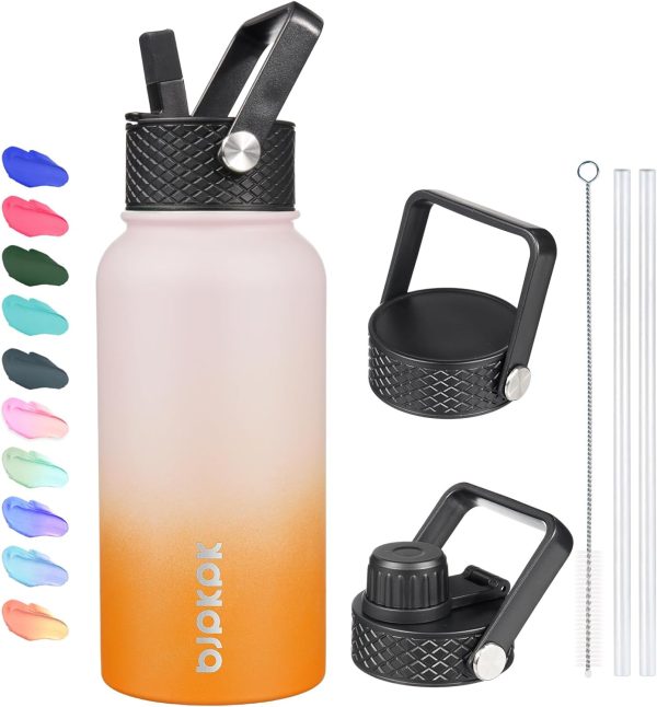 BJPKPK Insulated Water Bottles with Straw Lid, 50oz Large Water Jug, Stainless Steel Vacuum Bottles, Hot & Cold Thermos with 3 Lids and Paracord Handle,Stainless Steel - Image 159