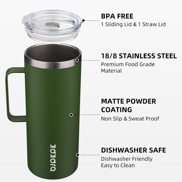 BJPKPK Insulated Coffee Mug with 2 Lids, 25oz Stainless Steel Insulated Tumbler with Handle, Double Wall Vacuum Coffee Cup, BPA Free Leak Proof Thermos for Travel & Home, Red - Image 38