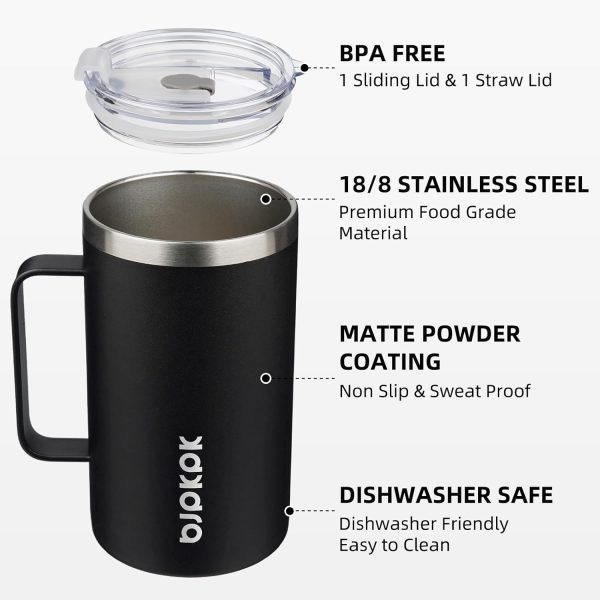BJPKPK Insulated Coffee Mug with 2 Lids, 25oz Stainless Steel Insulated Tumbler with Handle, Double Wall Vacuum Coffee Cup, BPA Free Leak Proof Thermos for Travel & Home, Red - Image 42