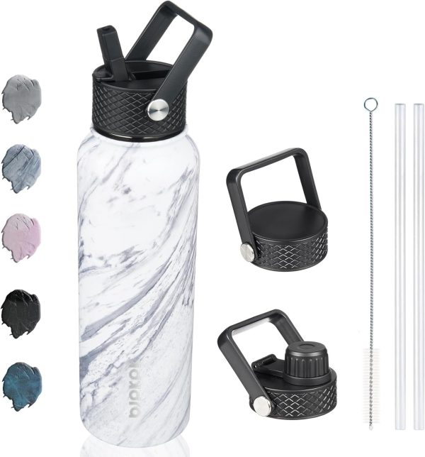 BJPKPK Insulated Water Bottles with Straw Lid, 50oz Large Water Jug, Stainless Steel Vacuum Bottles, Hot & Cold Thermos with 3 Lids and Paracord Handle,Stainless Steel - Image 165