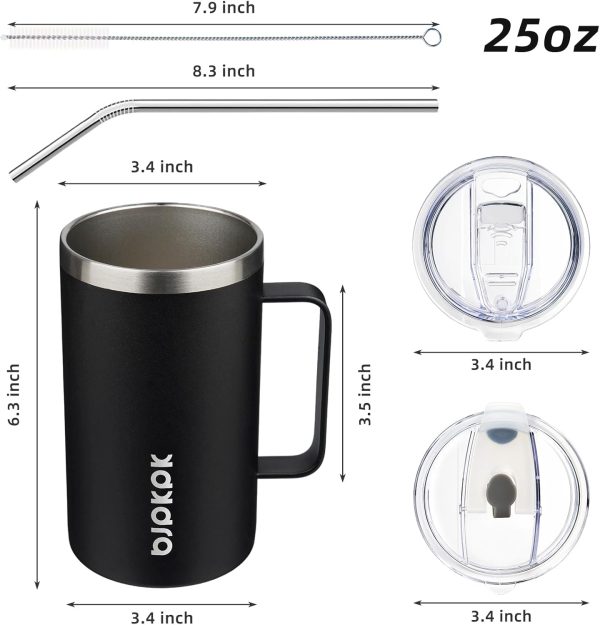 BJPKPK Insulated Coffee Mug with 2 Lids, 25oz Stainless Steel Insulated Tumbler with Handle, Double Wall Vacuum Coffee Cup, BPA Free Leak Proof Thermos for Travel & Home, Red - Image 43