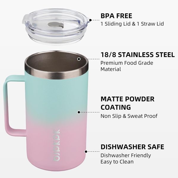 BJPKPK Insulated Coffee Mug with 2 Lids, 25oz Stainless Steel Insulated Tumbler with Handle, Double Wall Vacuum Coffee Cup, BPA Free Leak Proof Thermos for Travel & Home, Red - Image 45