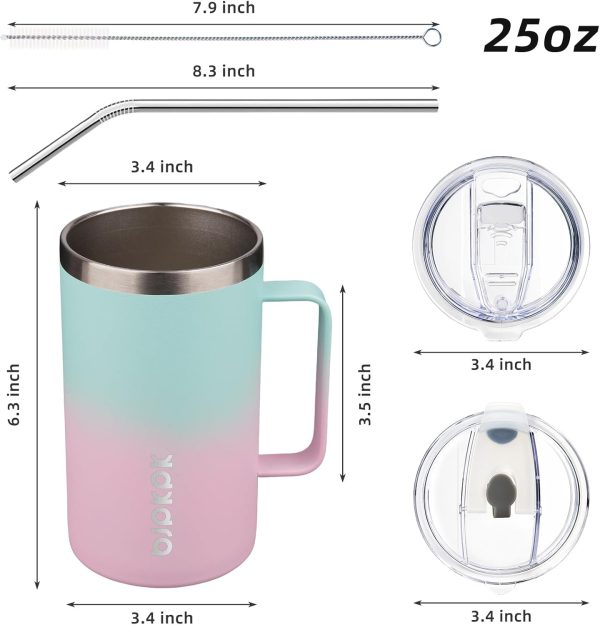 BJPKPK Insulated Coffee Mug with 2 Lids, 25oz Stainless Steel Insulated Tumbler with Handle, Double Wall Vacuum Coffee Cup, BPA Free Leak Proof Thermos for Travel & Home, Red - Image 46
