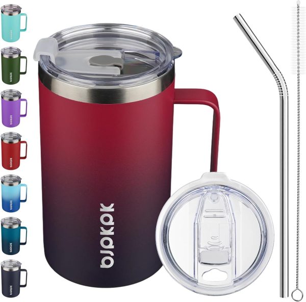 BJPKPK Insulated Coffee Mug with 2 Lids, 25oz Stainless Steel Insulated Tumbler with Handle, Double Wall Vacuum Coffee Cup, BPA Free Leak Proof Thermos for Travel & Home, Red - Image 47