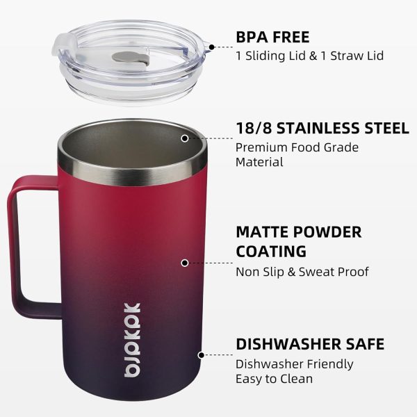 BJPKPK Insulated Coffee Mug with 2 Lids, 25oz Stainless Steel Insulated Tumbler with Handle, Double Wall Vacuum Coffee Cup, BPA Free Leak Proof Thermos for Travel & Home, Red - Image 48