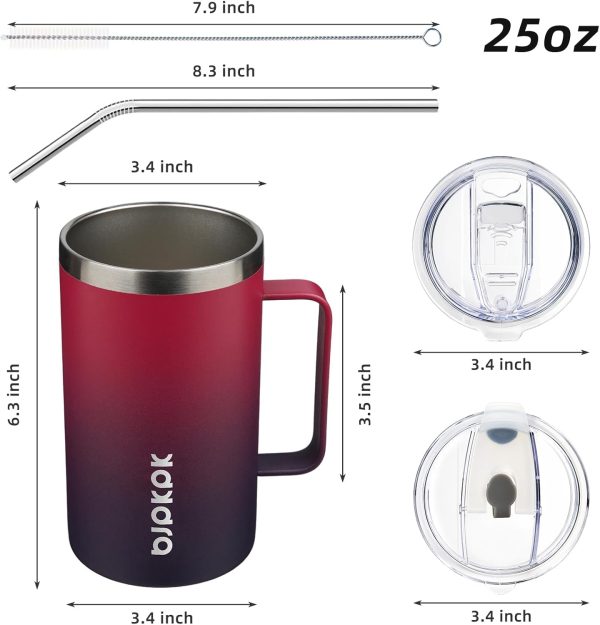 BJPKPK Insulated Coffee Mug with 2 Lids, 25oz Stainless Steel Insulated Tumbler with Handle, Double Wall Vacuum Coffee Cup, BPA Free Leak Proof Thermos for Travel & Home, Red - Image 49