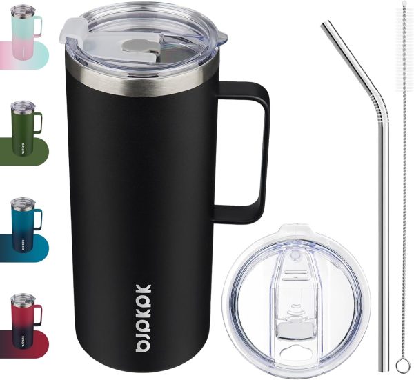 BJPKPK Insulated Coffee Mug with 2 Lids, 25oz Stainless Steel Insulated Tumbler with Handle, Double Wall Vacuum Coffee Cup, BPA Free Leak Proof Thermos for Travel & Home, Red - Image 50
