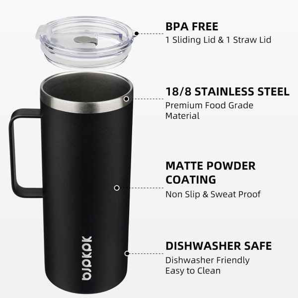 BJPKPK Insulated Coffee Mug with 2 Lids, 25oz Stainless Steel Insulated Tumbler with Handle, Double Wall Vacuum Coffee Cup, BPA Free Leak Proof Thermos for Travel & Home, Red - Image 51