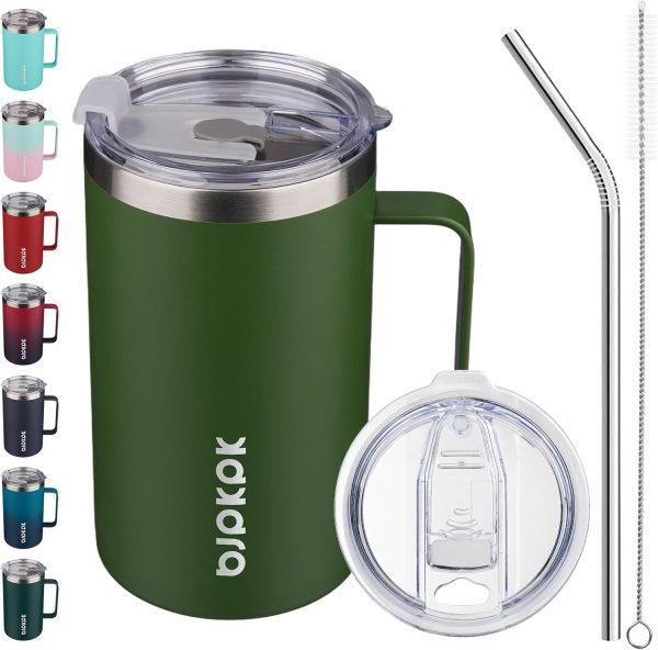 BJPKPK Insulated Coffee Mug with 2 Lids, 25oz Stainless Steel Insulated Tumbler with Handle, Double Wall Vacuum Coffee Cup, BPA Free Leak Proof Thermos for Travel & Home, Red - Image 54