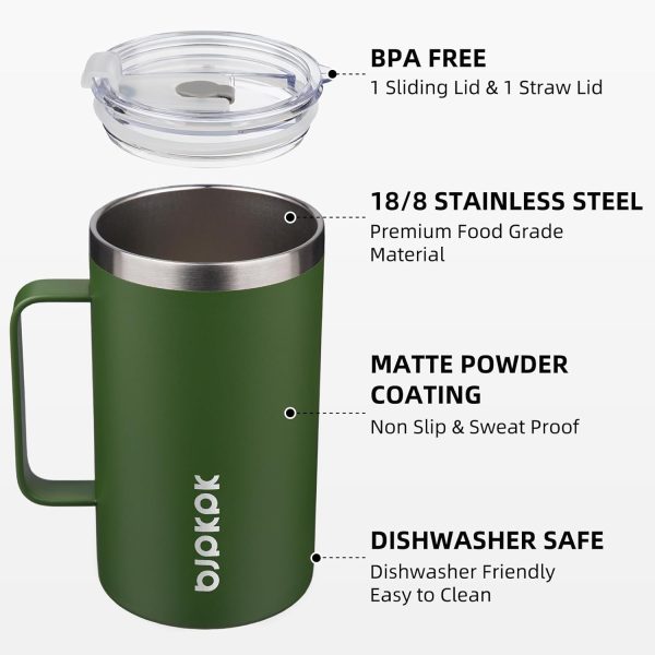 BJPKPK Insulated Coffee Mug with 2 Lids, 25oz Stainless Steel Insulated Tumbler with Handle, Double Wall Vacuum Coffee Cup, BPA Free Leak Proof Thermos for Travel & Home, Red - Image 55