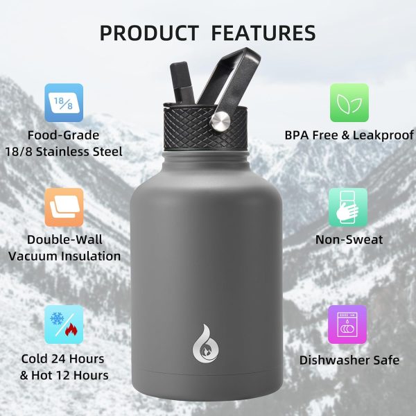 BJPKPK Insulated Water Bottles with Straw Lid, 50oz Large Water Jug, Stainless Steel Vacuum Bottles, Hot & Cold Thermos with 3 Lids and Paracord Handle,Stainless Steel - Image 177