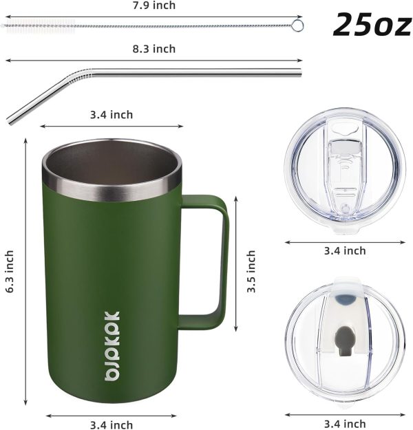 BJPKPK Insulated Coffee Mug with 2 Lids, 25oz Stainless Steel Insulated Tumbler with Handle, Double Wall Vacuum Coffee Cup, BPA Free Leak Proof Thermos for Travel & Home, Red - Image 56
