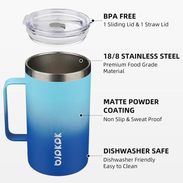 BJPKPK Insulated Coffee Mug with 2 Lids, 25oz Stainless Steel Insulated Tumbler with Handle, Double Wall Vacuum Coffee Cup, BPA Free Leak Proof Thermos for Travel & Home, Red - Image 58