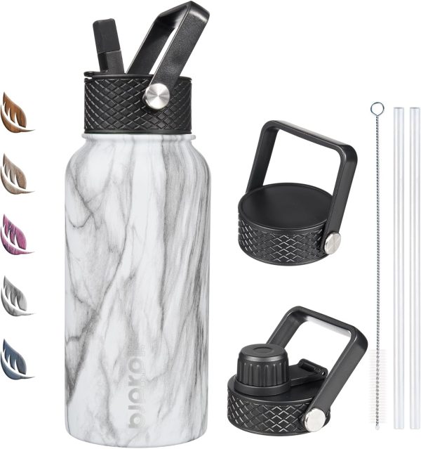 BJPKPK Insulated Water Bottles with Straw Lid, 50oz Large Water Jug, Stainless Steel Vacuum Bottles, Hot & Cold Thermos with 3 Lids and Paracord Handle,Stainless Steel - Image 182