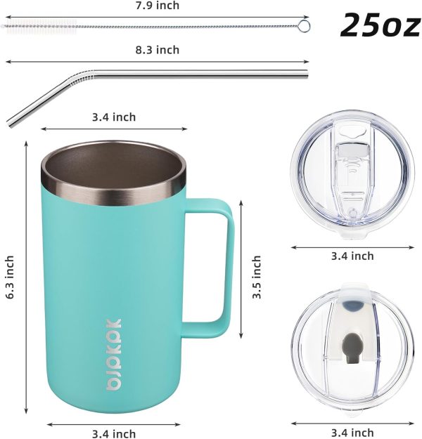 BJPKPK Insulated Coffee Mug with 2 Lids, 25oz Stainless Steel Insulated Tumbler with Handle, Double Wall Vacuum Coffee Cup, BPA Free Leak Proof Thermos for Travel & Home, Red - Image 63