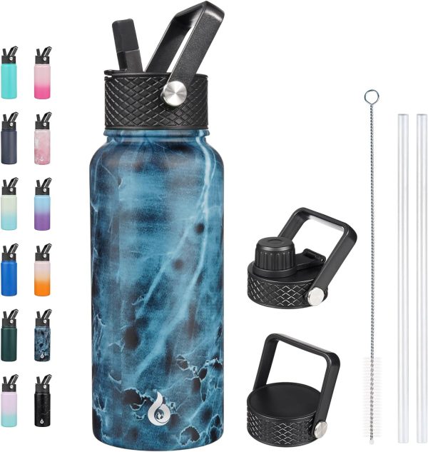 BJPKPK Insulated Water Bottles with Straw Lid, 50oz Large Water Jug, Stainless Steel Vacuum Bottles, Hot & Cold Thermos with 3 Lids and Paracord Handle,Stainless Steel - Image 190