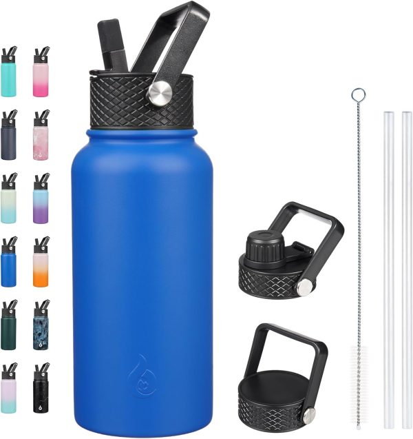 BJPKPK Insulated Water Bottles with Straw Lid, 50oz Large Water Jug, Stainless Steel Vacuum Bottles, Hot & Cold Thermos with 3 Lids and Paracord Handle,Stainless Steel - Image 193
