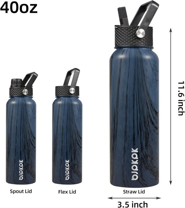 BJPKPK Insulated Water Bottles with Straw Lid, 50oz Large Water Jug, Stainless Steel Vacuum Bottles, Hot & Cold Thermos with 3 Lids and Paracord Handle,Stainless Steel - Image 200
