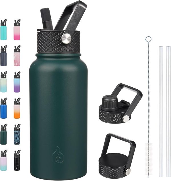 BJPKPK Insulated Water Bottles with Straw Lid, 50oz Large Water Jug, Stainless Steel Vacuum Bottles, Hot & Cold Thermos with 3 Lids and Paracord Handle,Stainless Steel - Image 202