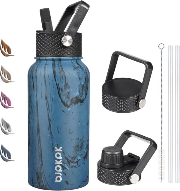 BJPKPK Insulated Water Bottles with Straw Lid, 50oz Large Water Jug, Stainless Steel Vacuum Bottles, Hot & Cold Thermos with 3 Lids and Paracord Handle,Stainless Steel - Image 205