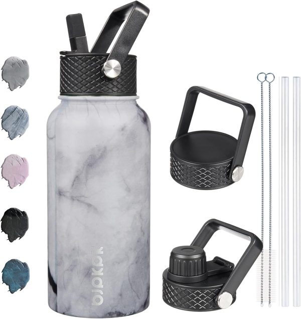 BJPKPK Insulated Water Bottles with Straw Lid, 50oz Large Water Jug, Stainless Steel Vacuum Bottles, Hot & Cold Thermos with 3 Lids and Paracord Handle,Stainless Steel - Image 211