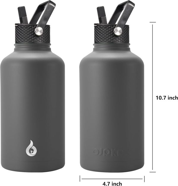 BJPKPK Insulated Water Bottles with Straw Lid, 50oz Large Water Jug, Stainless Steel Vacuum Bottles, Hot & Cold Thermos with 3 Lids and Paracord Handle,Stainless Steel - Image 216