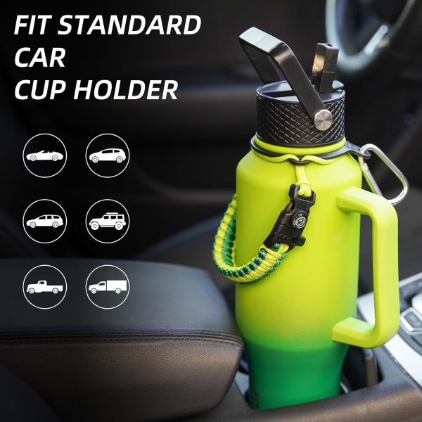 BJPKPK Insulated Water Bottles with Straw Lid, 35oz Metal Water Bottle with 2 lids & Paracord Strap, Double Wall Stainless Steel Tumbler with Handle, Reusable Cups, Mugs, Thermos, Sea - Image 3