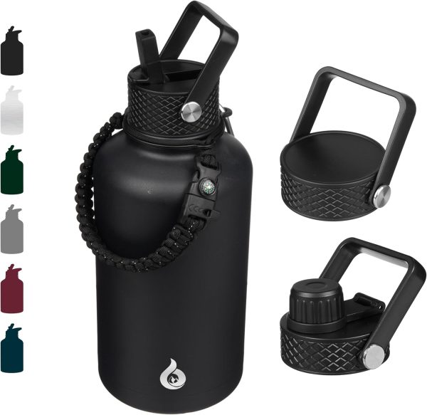 BJPKPK Insulated Water Bottles with Straw Lid, 50oz Large Water Jug, Stainless Steel Vacuum Bottles, Hot & Cold Thermos with 3 Lids and Paracord Handle,Stainless Steel - Image 223
