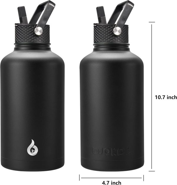 BJPKPK Insulated Water Bottles with Straw Lid, 50oz Large Water Jug, Stainless Steel Vacuum Bottles, Hot & Cold Thermos with 3 Lids and Paracord Handle,Stainless Steel - Image 224