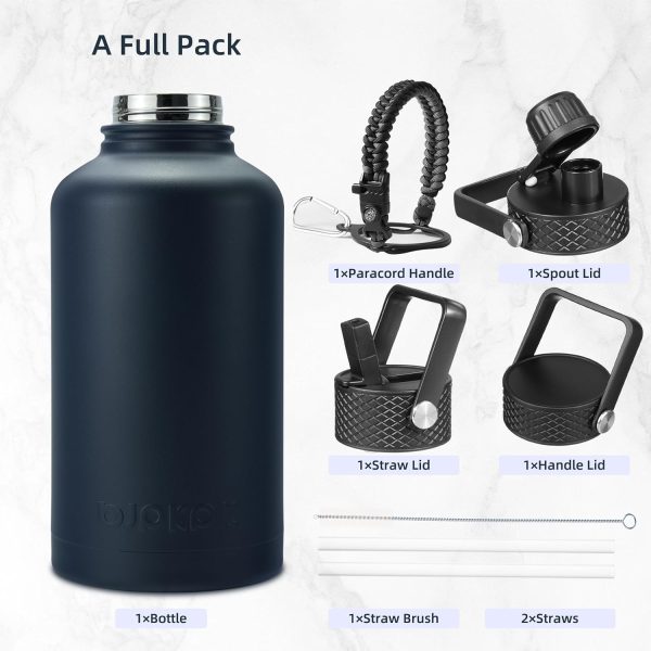 BJPKPK Insulated Water Bottles with Straw Lid, 50oz Large Water Jug, Stainless Steel Vacuum Bottles, Hot & Cold Thermos with 3 Lids and Paracord Handle,Stainless Steel - Image 230
