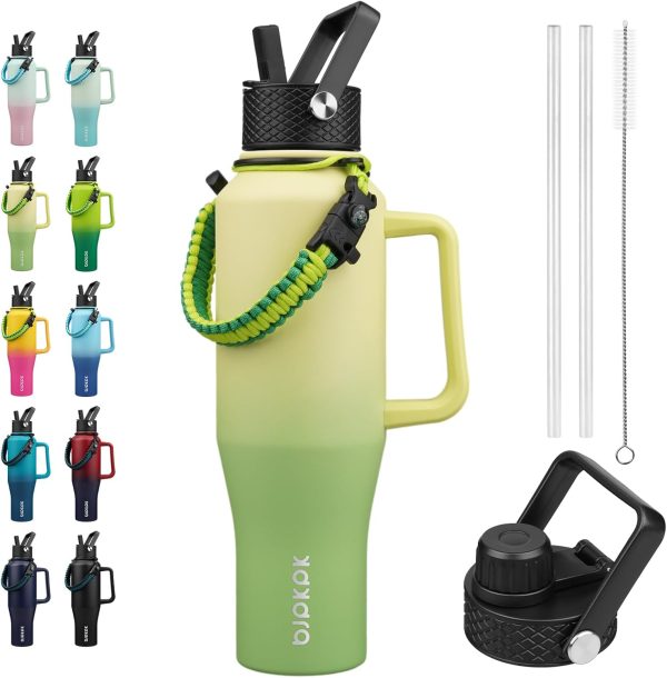 BJPKPK Insulated Water Bottles with Straw Lid, 35oz Metal Water Bottle with 2 lids & Paracord Strap, Double Wall Stainless Steel Tumbler with Handle, Reusable Cups, Mugs, Thermos, Sea - Image 18