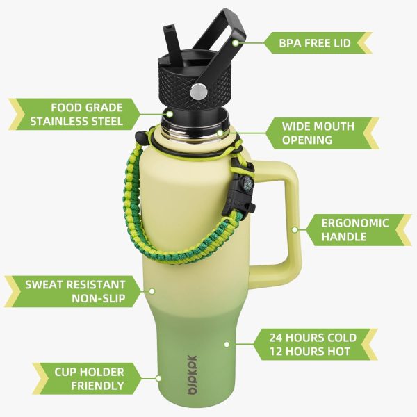 BJPKPK Insulated Water Bottles with Straw Lid, 35oz Metal Water Bottle with 2 lids & Paracord Strap, Double Wall Stainless Steel Tumbler with Handle, Reusable Cups, Mugs, Thermos, Sea - Image 19