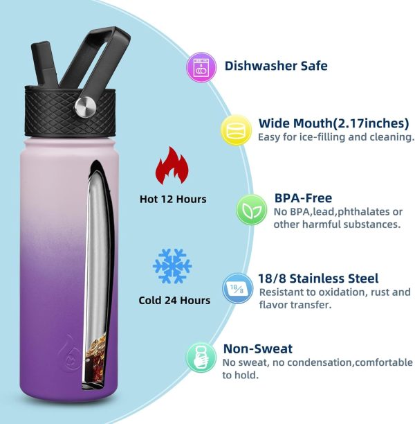 BJPKPK Insulated Water Bottles with Straw Lid, 50oz Large Water Jug, Stainless Steel Vacuum Bottles, Hot & Cold Thermos with 3 Lids and Paracord Handle,Stainless Steel - Image 242
