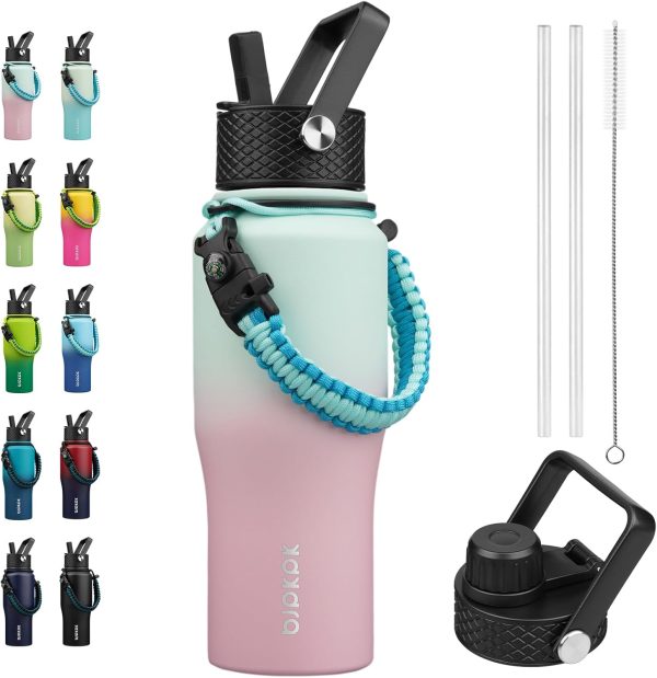 BJPKPK Insulated Water Bottles with Straw Lid, 35oz Metal Water Bottle with 2 lids & Paracord Strap, Double Wall Stainless Steel Tumbler with Handle, Reusable Cups, Mugs, Thermos, Sea - Image 24