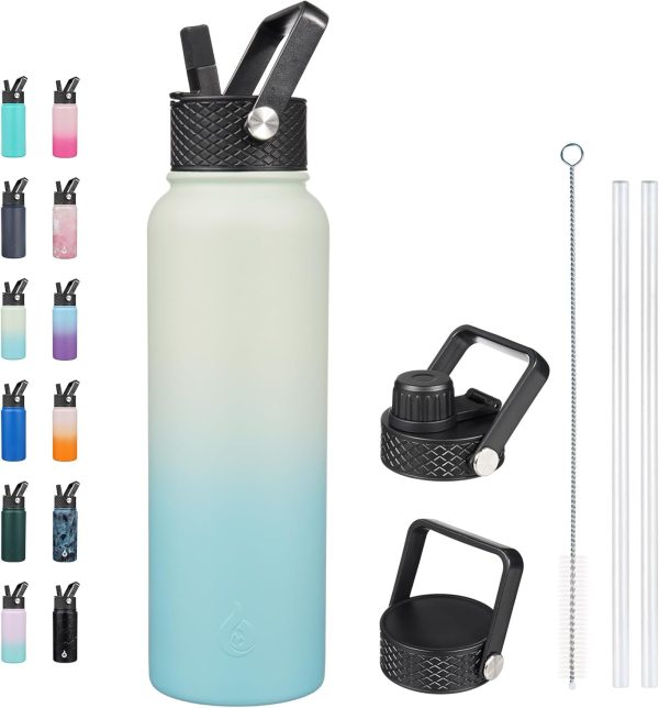 BJPKPK Insulated Water Bottles with Straw Lid, 50oz Large Water Jug, Stainless Steel Vacuum Bottles, Hot & Cold Thermos with 3 Lids and Paracord Handle,Stainless Steel - Image 246