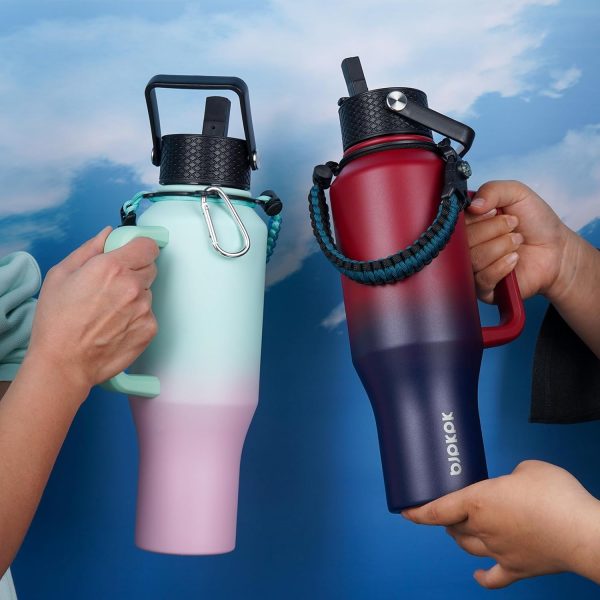 BJPKPK Insulated Water Bottles with Straw Lid, 35oz Metal Water Bottle with 2 lids & Paracord Strap, Double Wall Stainless Steel Tumbler with Handle, Reusable Cups, Mugs, Thermos, Sea - Image 27