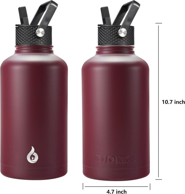 BJPKPK Insulated Water Bottles with Straw Lid, 50oz Large Water Jug, Stainless Steel Vacuum Bottles, Hot & Cold Thermos with 3 Lids and Paracord Handle,Stainless Steel - Image 250