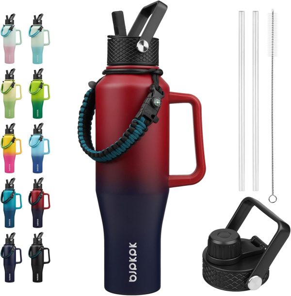 BJPKPK Insulated Water Bottles with Straw Lid, 35oz Metal Water Bottle with 2 lids & Paracord Strap, Double Wall Stainless Steel Tumbler with Handle, Reusable Cups, Mugs, Thermos, Sea - Image 29