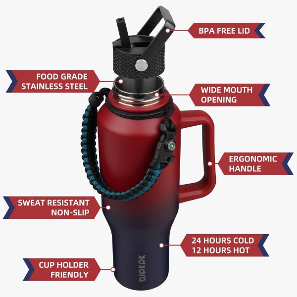BJPKPK Insulated Water Bottles with Straw Lid, 35oz Metal Water Bottle with 2 lids & Paracord Strap, Double Wall Stainless Steel Tumbler with Handle, Reusable Cups, Mugs, Thermos, Sea - Image 30