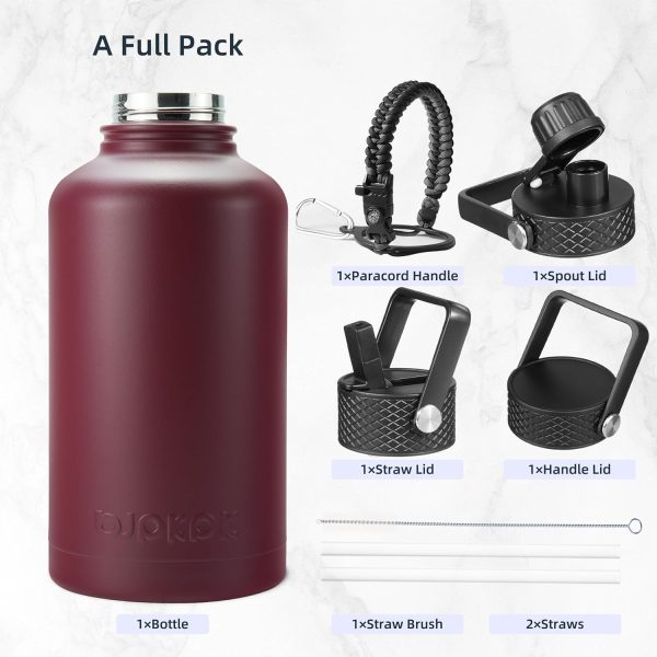 BJPKPK Insulated Water Bottles with Straw Lid, 50oz Large Water Jug, Stainless Steel Vacuum Bottles, Hot & Cold Thermos with 3 Lids and Paracord Handle,Stainless Steel - Image 252
