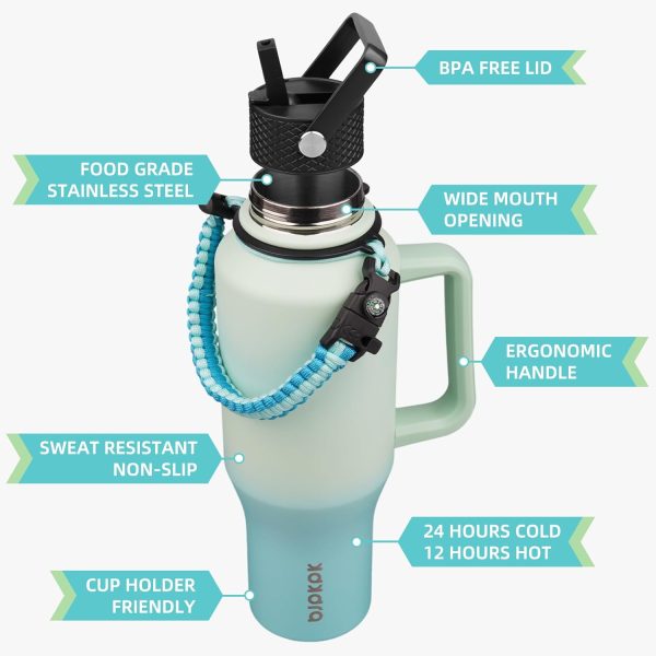 BJPKPK Insulated Water Bottles with Straw Lid, 35oz Metal Water Bottle with 2 lids & Paracord Strap, Double Wall Stainless Steel Tumbler with Handle, Reusable Cups, Mugs, Thermos, Sea - Image 35